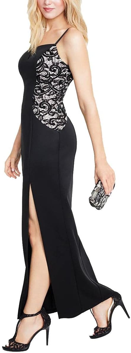 BCX Women's Black Notch-Neckline Lace-Detail Gown Dress  |BCX In Lebanon