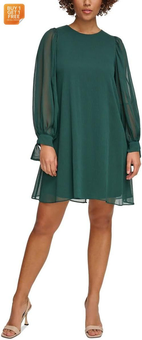 Calvin Klein Women's Khaki Petite Tie-Cuff Balloon-Sleeve Dress  |Calvin Klein In Lebanon