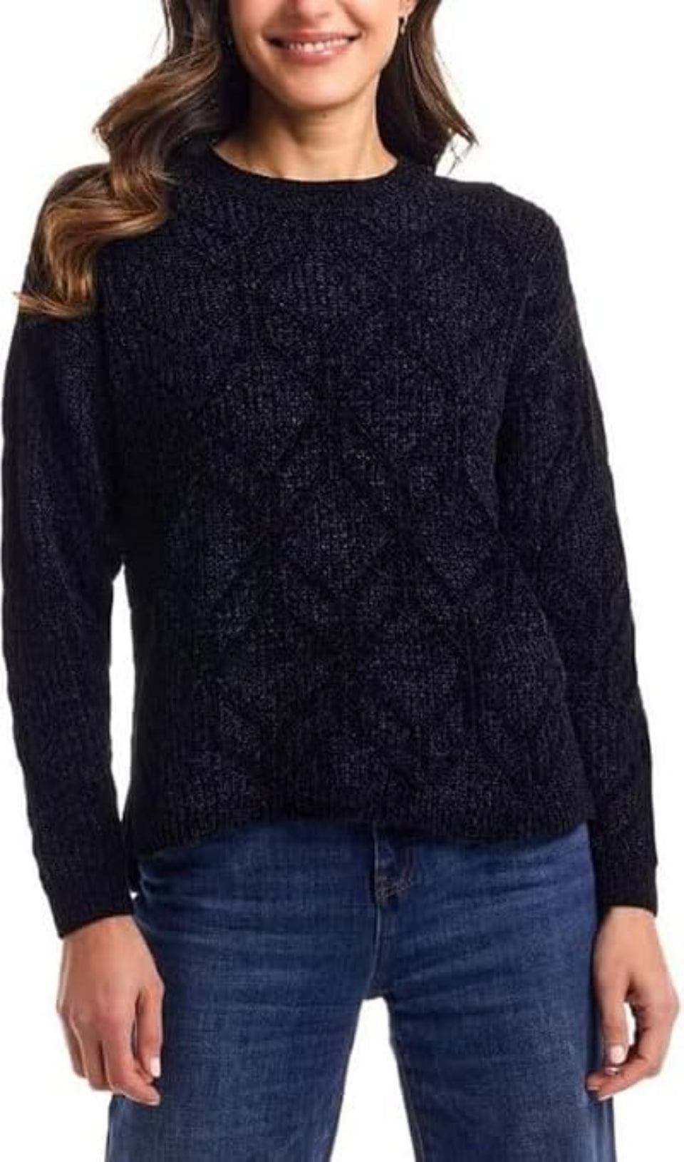 Weatherproof Vintage Women's Black Chenille Crewneck Sweater