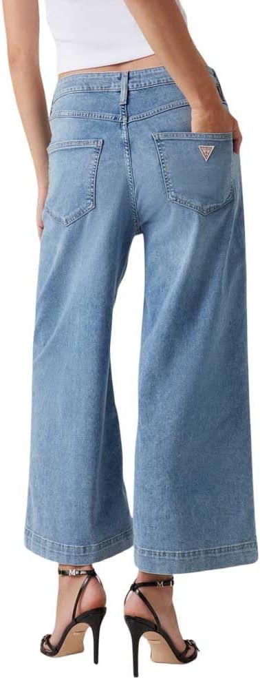 Guess Women's Blue Eco Bellflower Crop Wide Leg Jeans | Guess In Lebanon