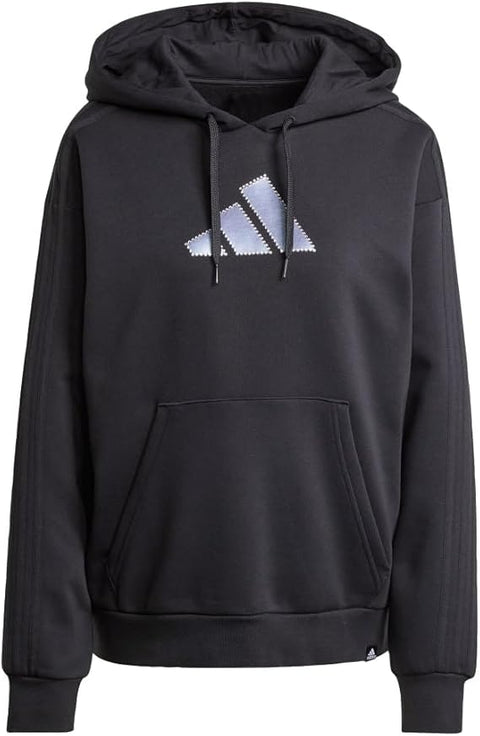 Adidas Women's Black Holiday Graphic 3-Stripes Oversized Hoodie |Adidas In Lebanon