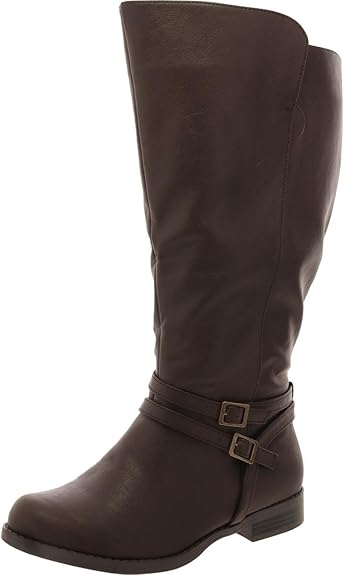 Easy Street Women's Dark Brown Bay Plus Leather Wide Calf Mid-Calf Boots| Easy Street In Lebanon