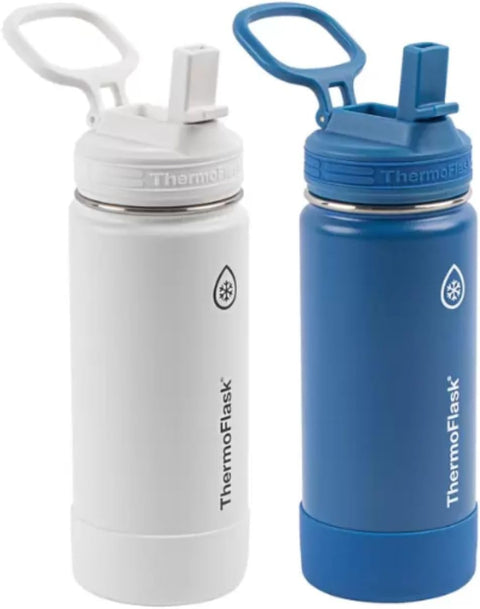 Thermoflask Set of 2 16 oz Stainless Steel Bottles (White/Blue) ABH11