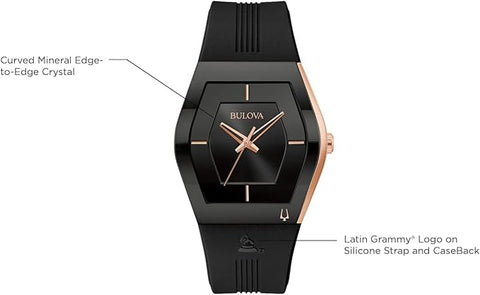 Bulova Men's Latin Grammy Quartz Black Dial Watch Silicone Strap Watch | Bulova In Lebanon