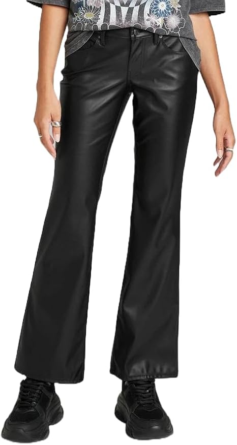 Wild Fable Women's Black Low-Rise Faux Leather Flare Pant | Wild Fable In Lebanon