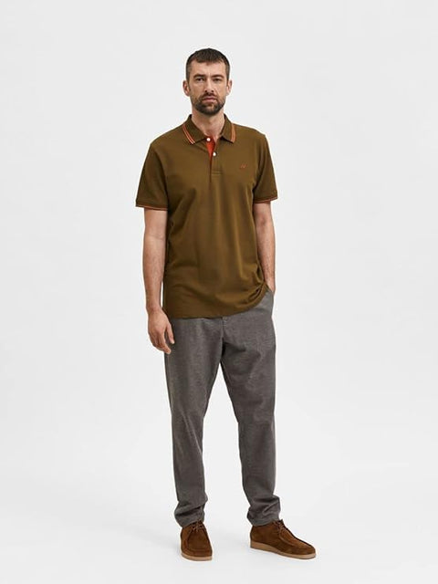 Selected Homme Men's Olive Brand Logo Embroidered Polo T-Shirt | Selected Homme In Lebanon