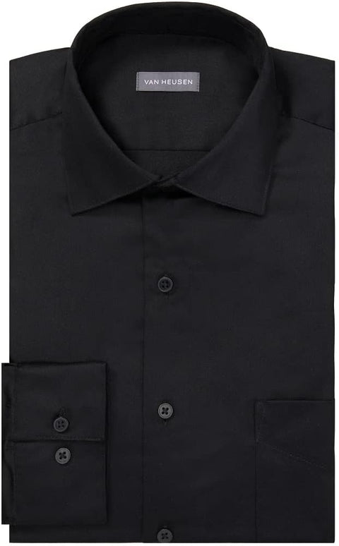 Van Heusen Men's Black Regular-Fit Lux Sateen Stretch Shirt | Van Heusen In Lebanon