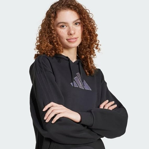 Adidas Women's Black Holiday Graphic 3-Stripes Oversized Hoodie |Adidas In Lebanon