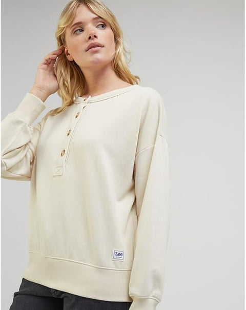 Lee Women's Beige Henley Ecru Long Sleeve Sweatshirt | Lee In Lebanon
