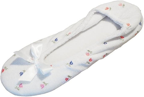 Isotoner Women's White Embroidered Terry Ballerina Panduff | Isotoner In Lebanon