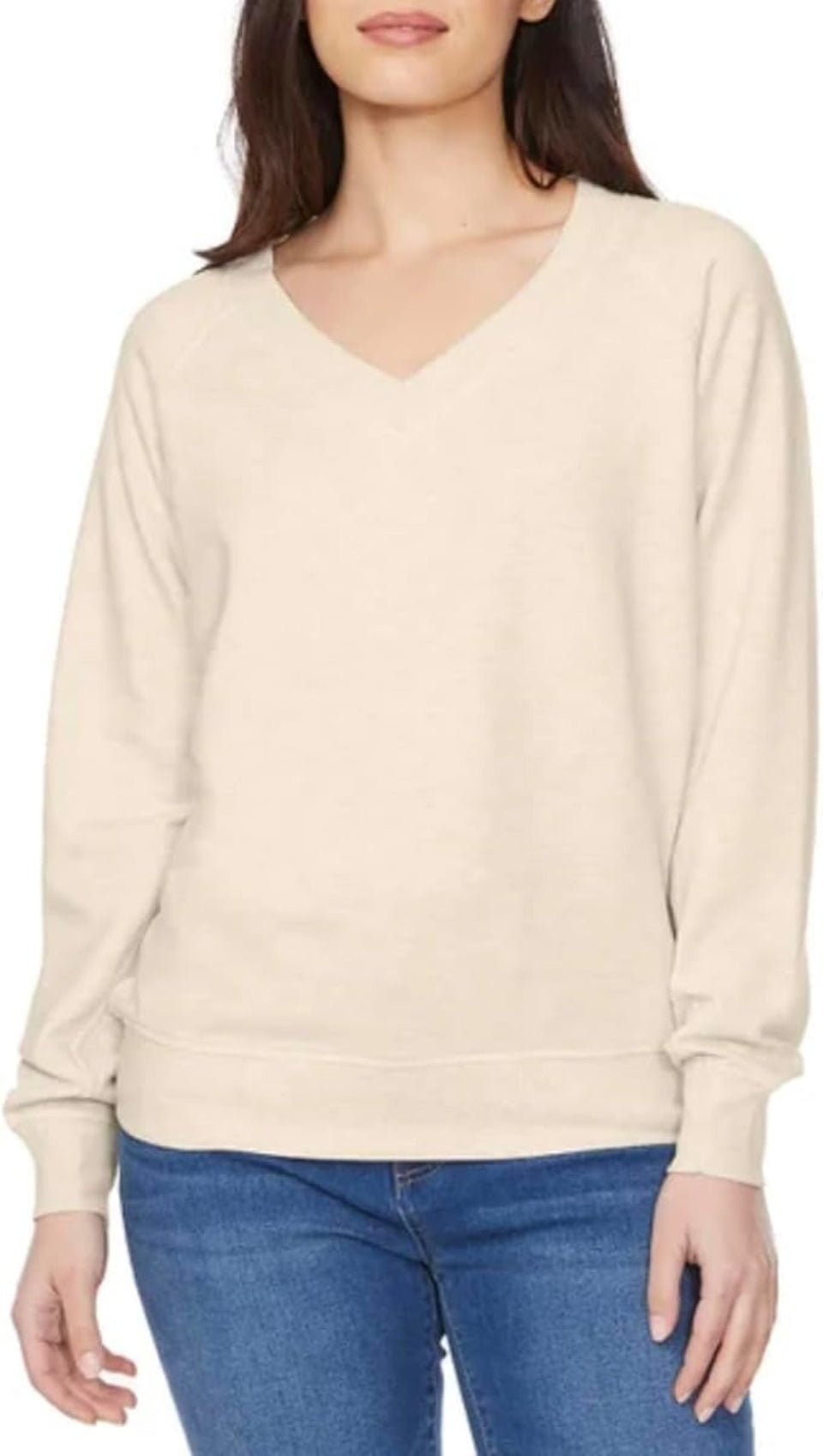 Buffalo David Bitton Women's Cream Super Soft Fleece V-Neck Pullover Sweatshirt