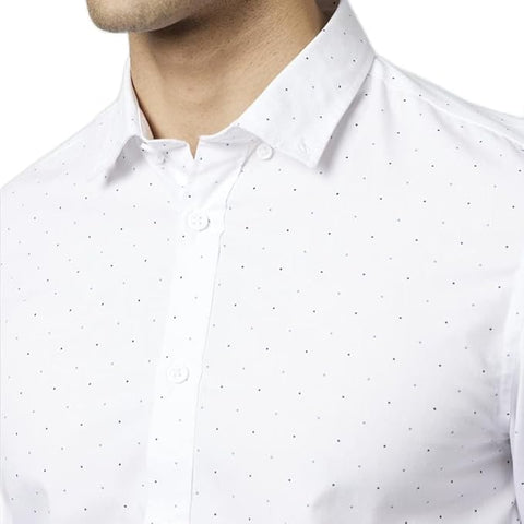 Celio Men's White Pin-Dot Long Sleeve Shirt | Celio In Lebanon