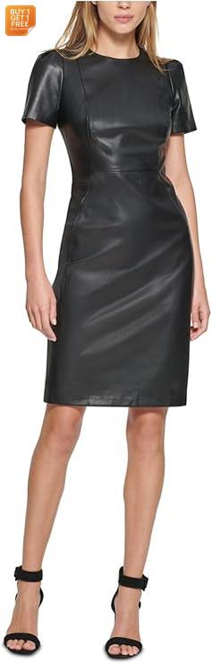 Calvin Klein Women's Black Faux Leather Short Sheath Dress |Calvin Klein In Lebanon