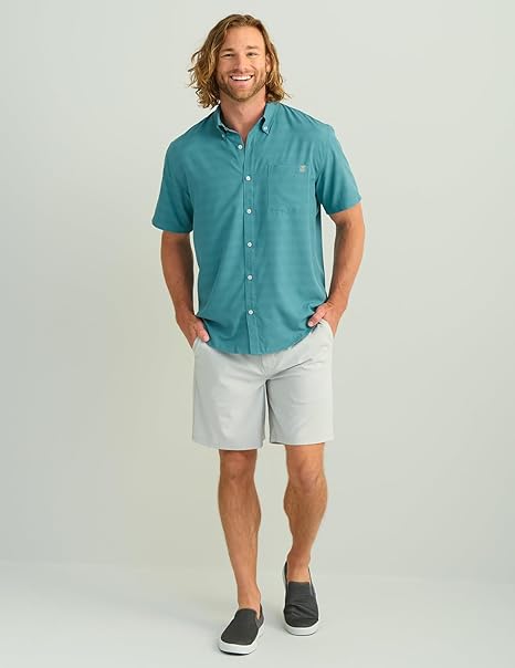 Huk Men's Blue Kona Solid Fishing Button Down Short Sleeve Shirt | Huk In Lebanon