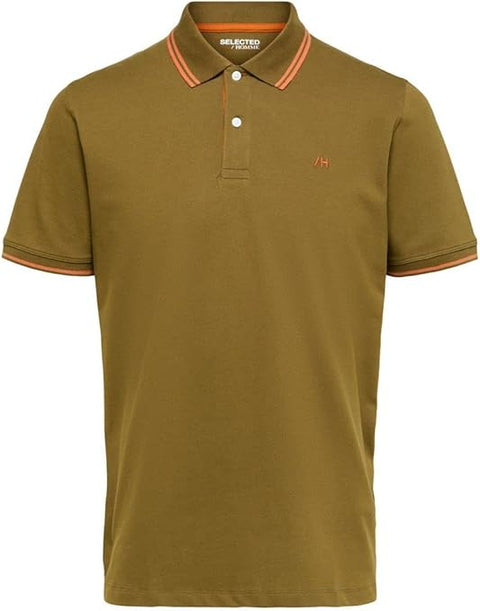 Selected Homme Men's Olive Brand Logo Embroidered Polo T-Shirt | Selected Homme In Lebanon