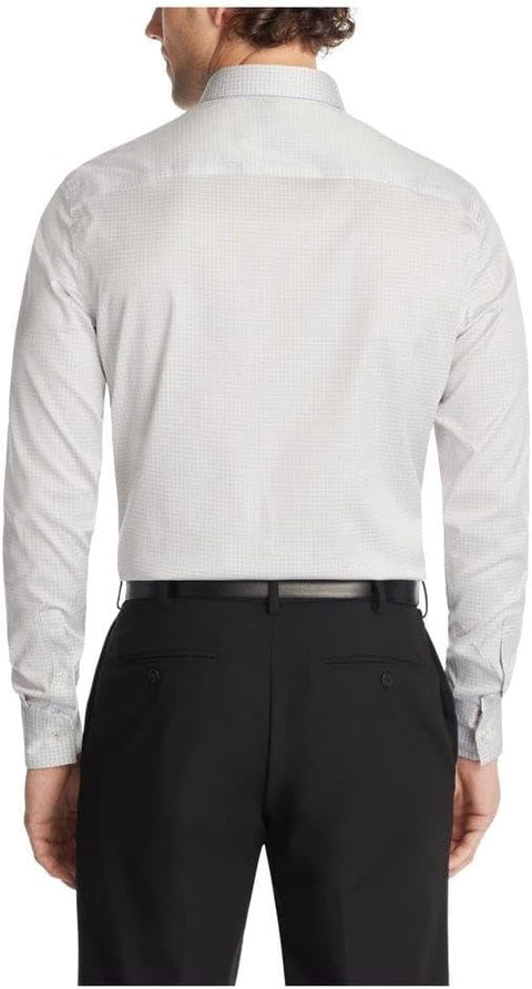 Calvin Klein Men's White Checked Dress Shirt Regular Fit Refined Cotton Stretch | Calvin Klein In Lebanon