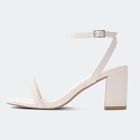Lacuone Women's Buckle Square Toe Heeled Sandal | Lacuone In Lebanon