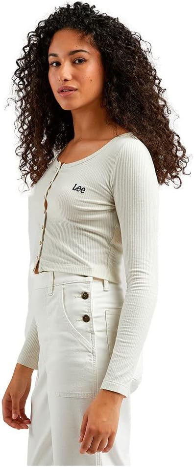 Lee Women's Off White Crroped Rib Cardigan | Lee In Lebanon