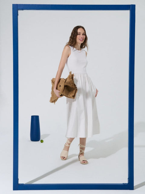 Sinsay Women's White Cotton Midi Dress With Pockets | Sinsay In Lebanon