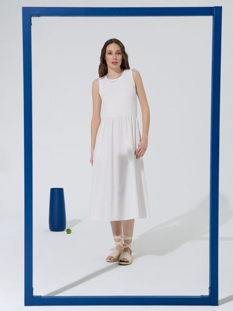 Sinsay Women's White Cotton Midi Dress With Pockets | Sinsay In Lebanon