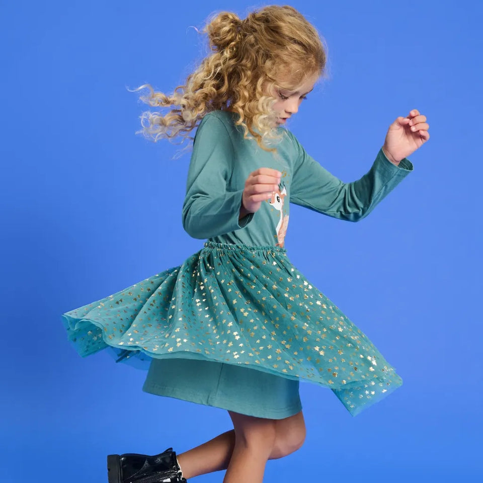Sinsay Baby Girl's Green Long Sleeve Crew Neck Christmas Dress