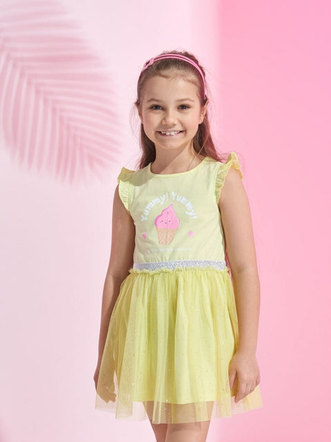 Sinsay Girl's Yellow Ice cream Print Tulle Dress | Sinsay In Lebanon