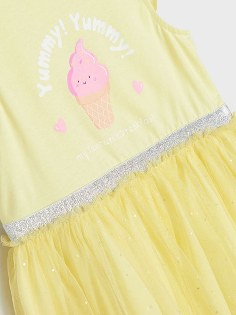 Sinsay Girl's Yellow Ice cream Print Tulle Dress | Sinsay In Lebanon