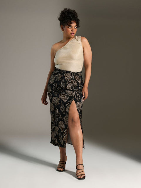 Sinsay Women's Black & Beige Shells Prints Cutout Midi Skirt | Sinsay In Lebanon