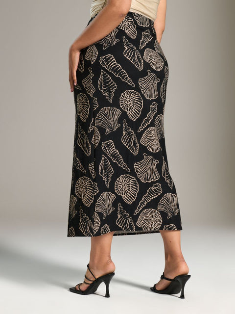 Sinsay Women's Black & Beige Shells Prints Cutout Midi Skirt | Sinsay In Lebanon