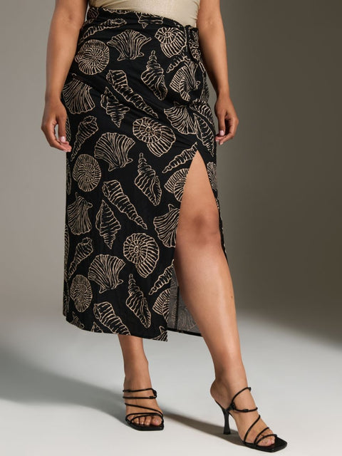 Sinsay Women's Black & Beige Shells Prints Cutout Midi Skirt | Sinsay In Lebanon