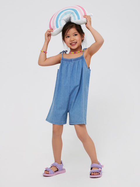 Sinsay Girl's Blue Denim Romper With Decorative Gathering | Sinsay In Lebanon