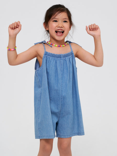 Sinsay Girl's Blue Denim Romper With Decorative Gathering | Sinsay In Lebanon