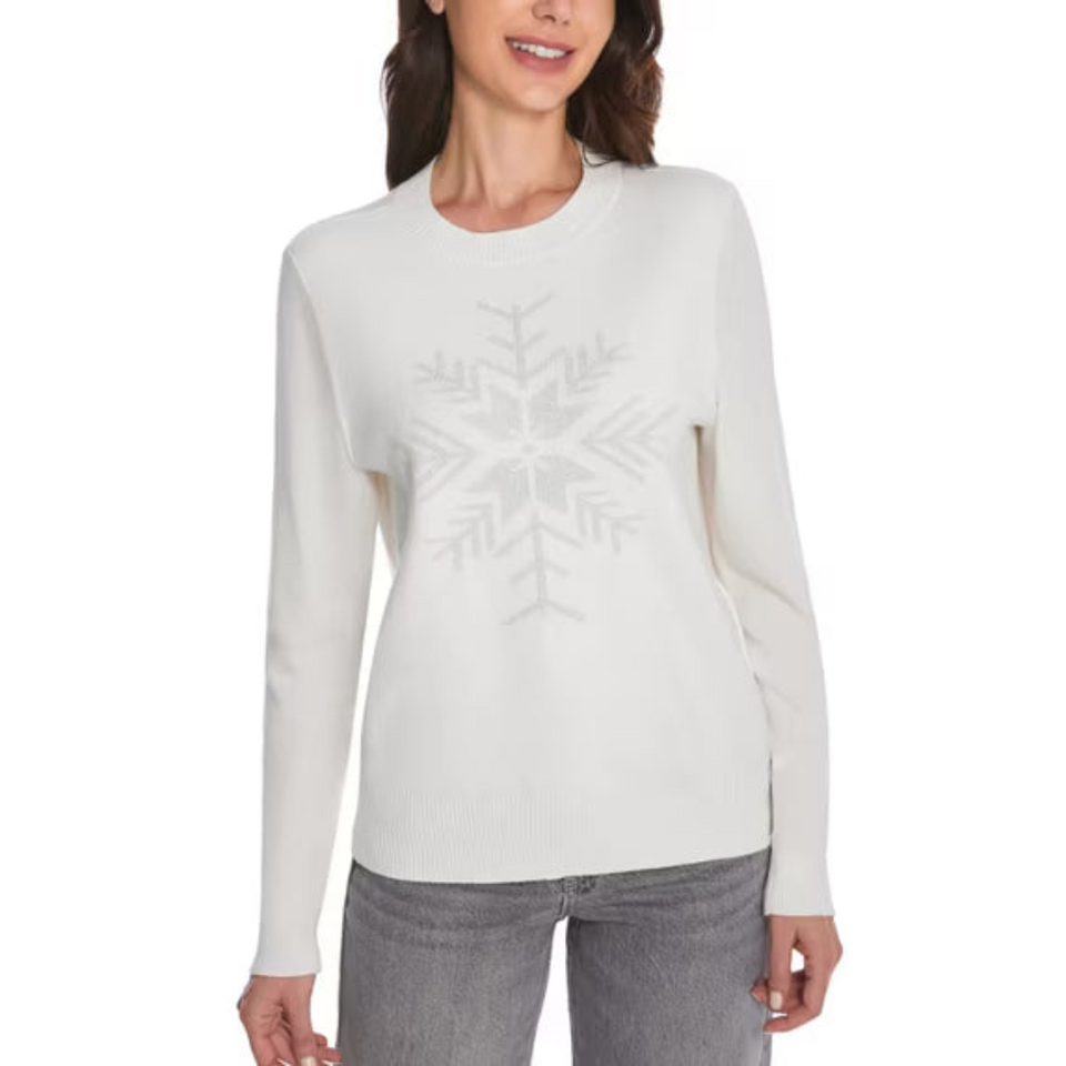 525 Women's Ivory Printed Holiday Sweater
