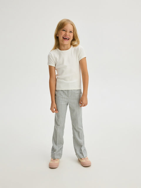 Reserved Girl's Light Grey Striped Flare Trousers | Reserved In Lebanon