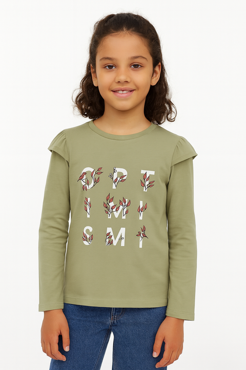 POMPdeLUX Girl's Dusty Green Long-Sleeve Blouse | POMPdeLUX in Lebanon