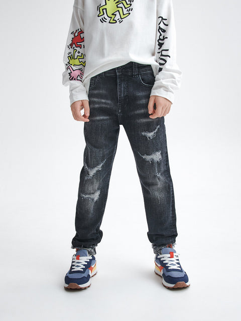 Reserved Boy's Black Adjustable Waist Distressed Jeans | Reserved In Lebanon