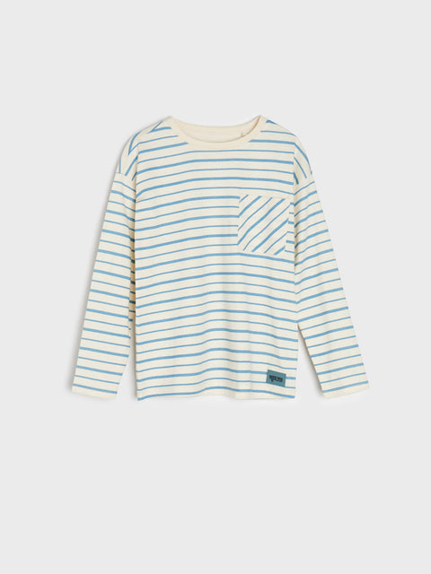 Sinsay Boy's Beige & Blue Striped Chest Pocket Long Sleeve Blouse | Sinsay In Lebanon