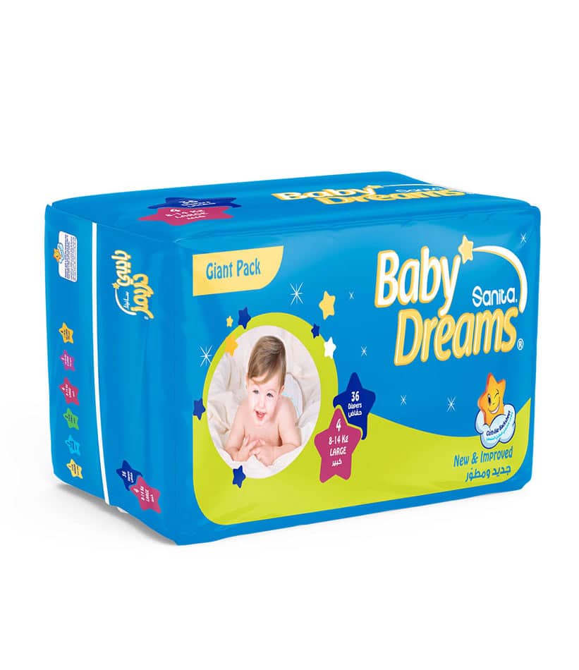 Sanita Baby Dreams Diaper Size 4 (8-14 KG) Large 35+5 Free Count | Sanita In Lebanon