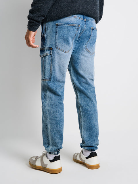 Sinsay Men's Washed Blue Cargo Jeans | Sinsay in Lebanon
