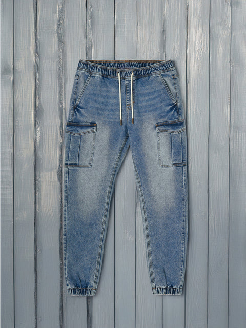 Sinsay Men's Washed Blue Cargo Jeans | Sinsay in Lebanon