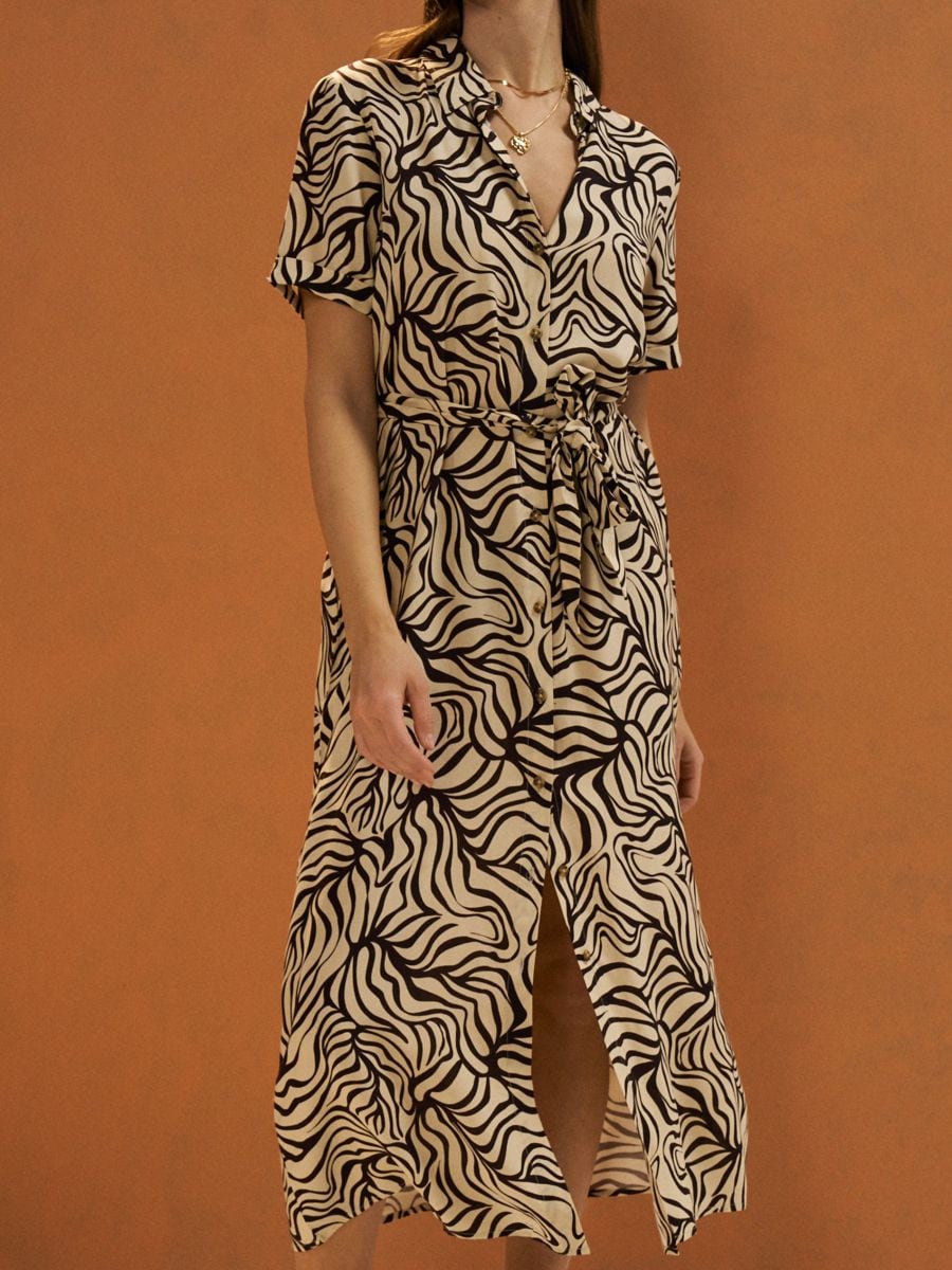 Sinsay Women's Beige & Black Viscose Midi Dress With Pockets | Sinsay In Lebanon