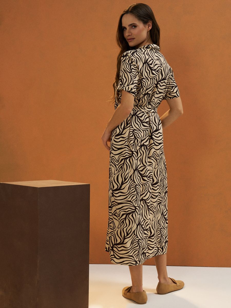 Sinsay Women's Beige & Black Viscose Midi Dress With Pockets | Sinsay In Lebanon