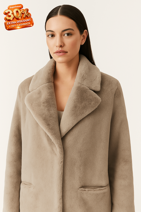 Eight2nine Women's Greige Faux Fur Winter Coat | Eight2nine In Lebanon