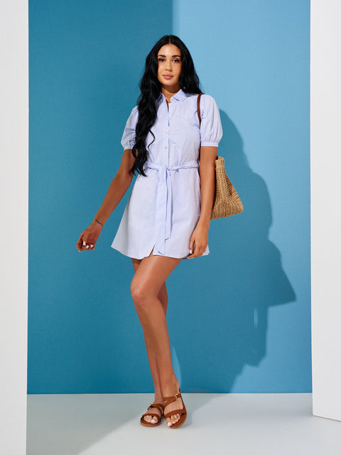 Sinsay Women's Blue Striped Short Sleeve Mini Shirt Dress | Sinsay In Lebanon