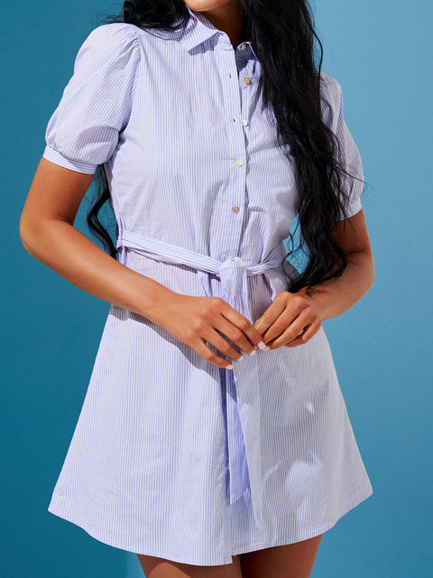 Sinsay Women's Blue Striped Short Sleeve Mini Shirt Dress | Sinsay In Lebanon