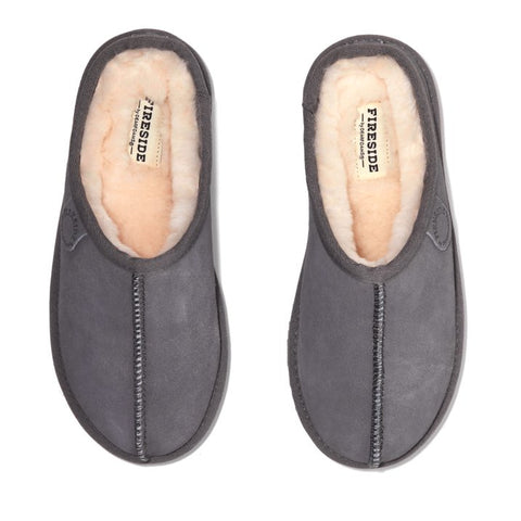 Fire Slide By Dearfoams Women's Grey Greta Genuine Shearling Clog Slipper| Fire Slide By Dearfoams In Lebanon