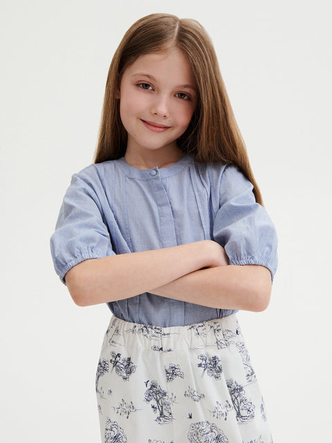 Reserved Girl's Light Blue Shirt With Puffed Sleeves | Reserved In Lebanon