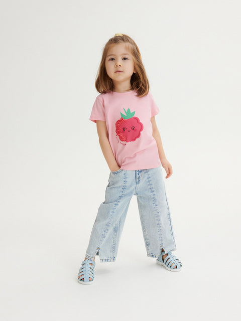 Reserved Baby Girl's Light Blue Straight Jeans With Slits | Reserved In Lebanon
