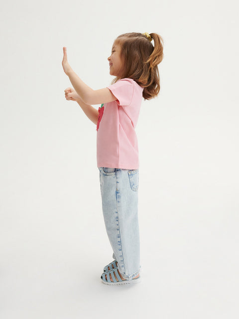 Reserved Baby Girl's Light Blue Straight Jeans With Slits | Reserved In Lebanon