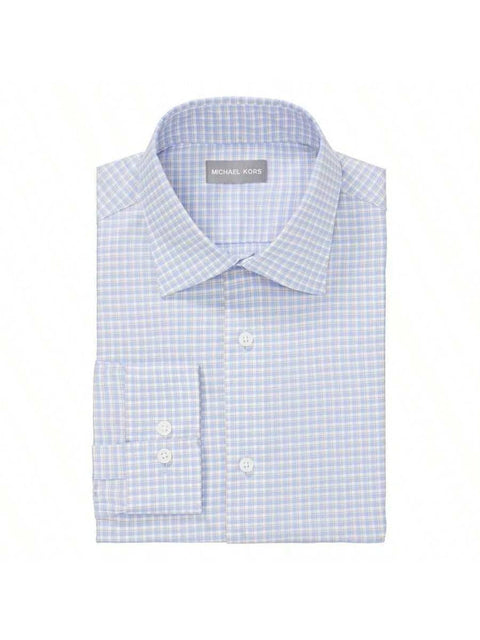 Michael Kors Men's Blue Check Long Sleeve Regular Fit Button-Up Dress Shirt |Michael Kors In Lebanon
